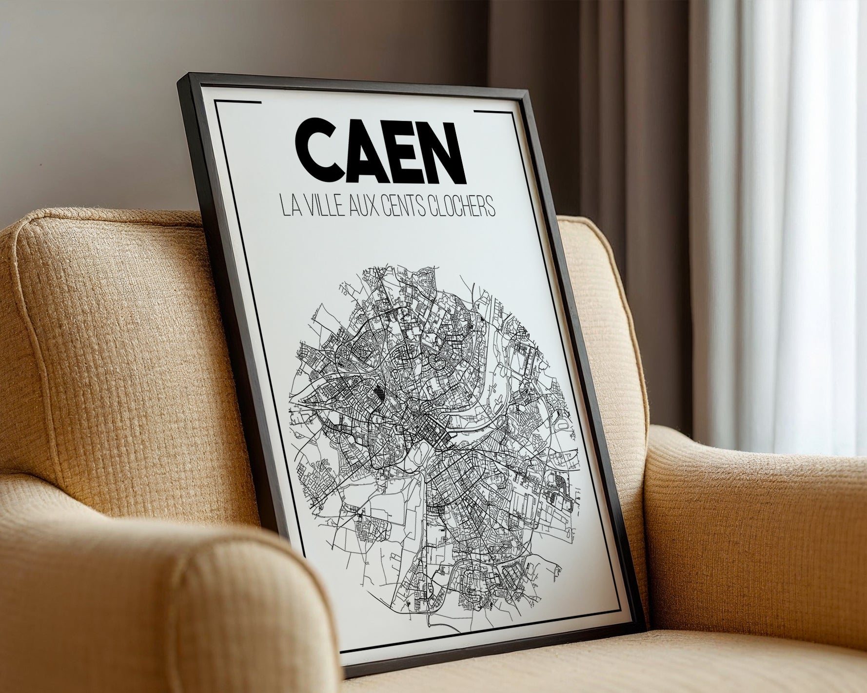 Affiche décorative ville de Caen – design minimaliste pour intérieur