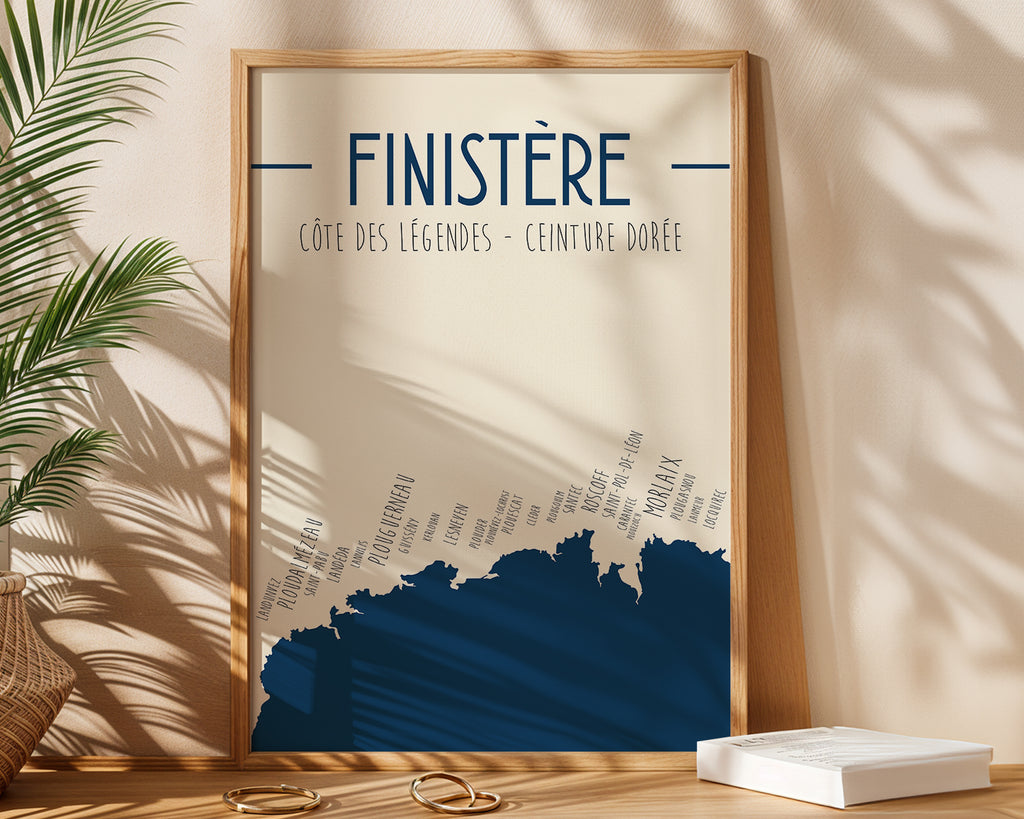 Affiche Zoe Poster Finistère Bretagne – carte décorative du littoral breton minimaliste
