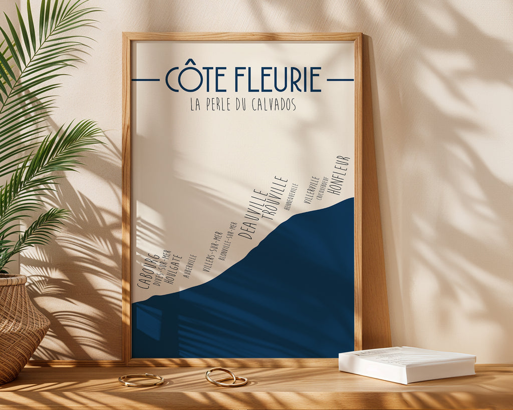 Affiche carte de la Côte Fleurie Normandie décoration murale minimaliste Zoe Poster