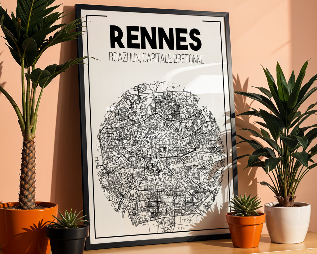 Affiche carte de Rennes – décoration murale minimaliste Zoe Poster