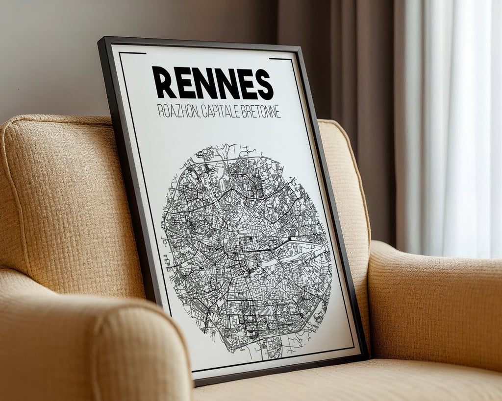 Illustration carte ville Rennes – affiche décorative Zoe Poster