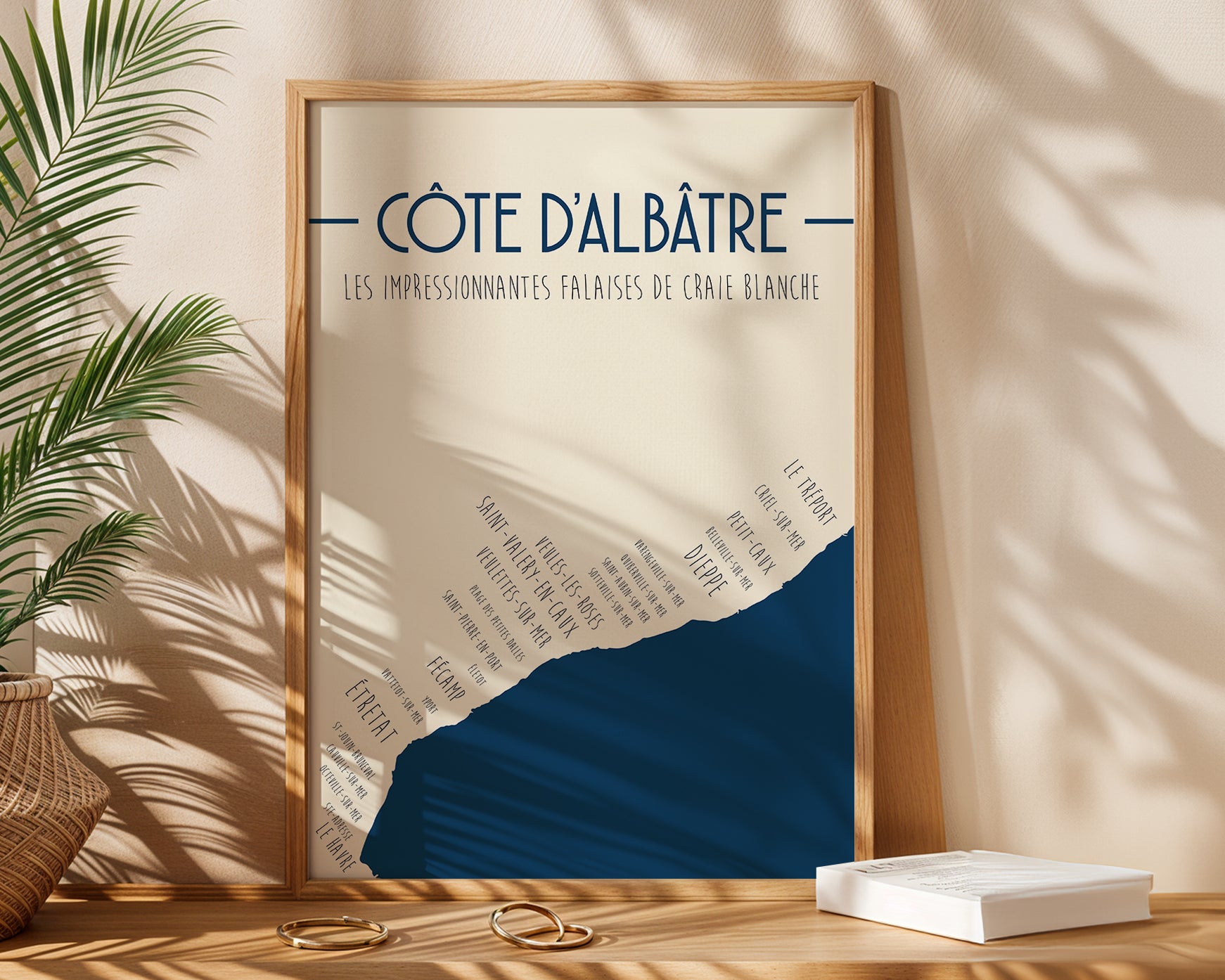 Affiche carte Haute‑Normandie et Côte d’Albâtre, design épuré pour décoration intérieure.