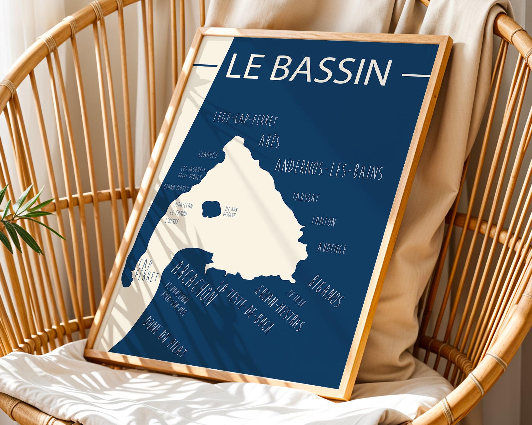 Carte décorative Bassin d’Arcachon Gironde style moderne et doux pour intérieur élégant.