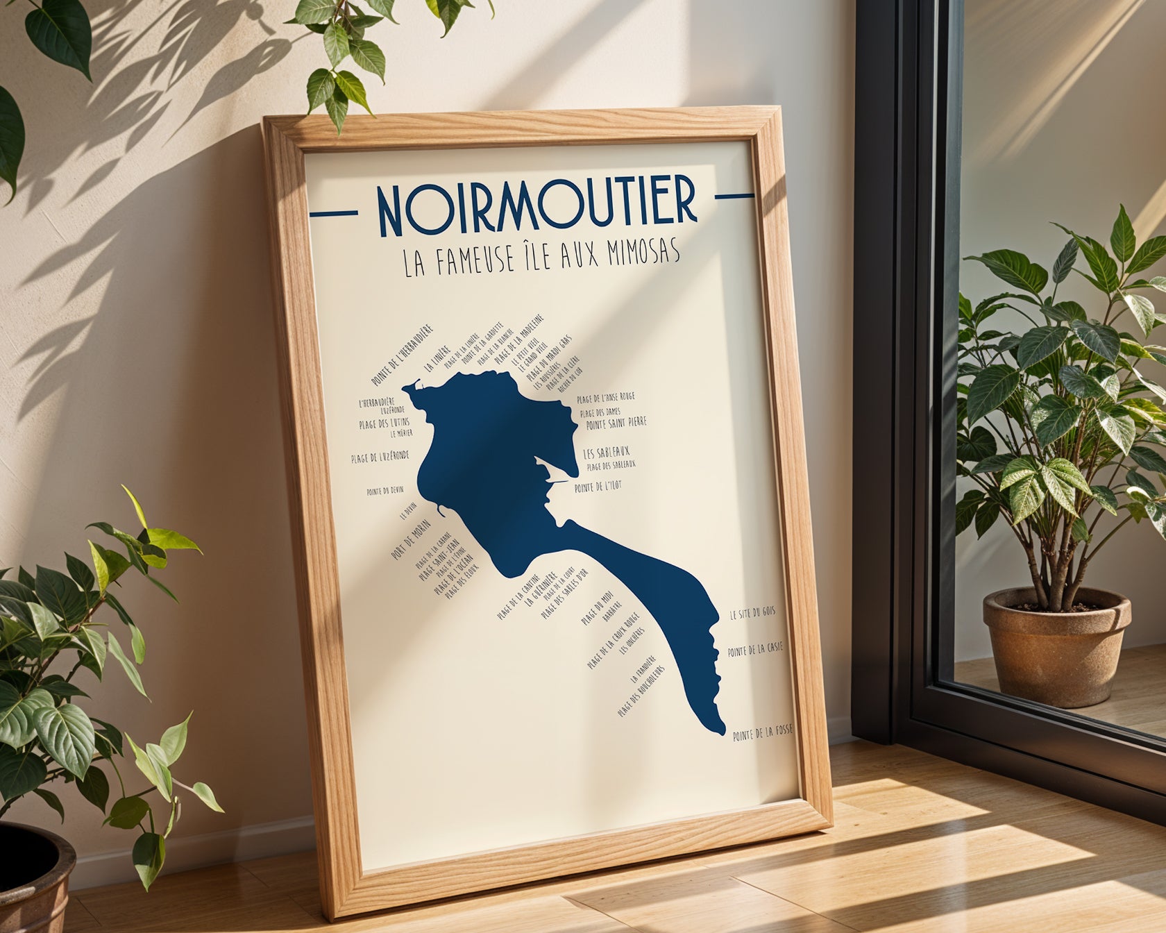 Poster île de Noirmoutier représentant le littoral atlantique en style graphique