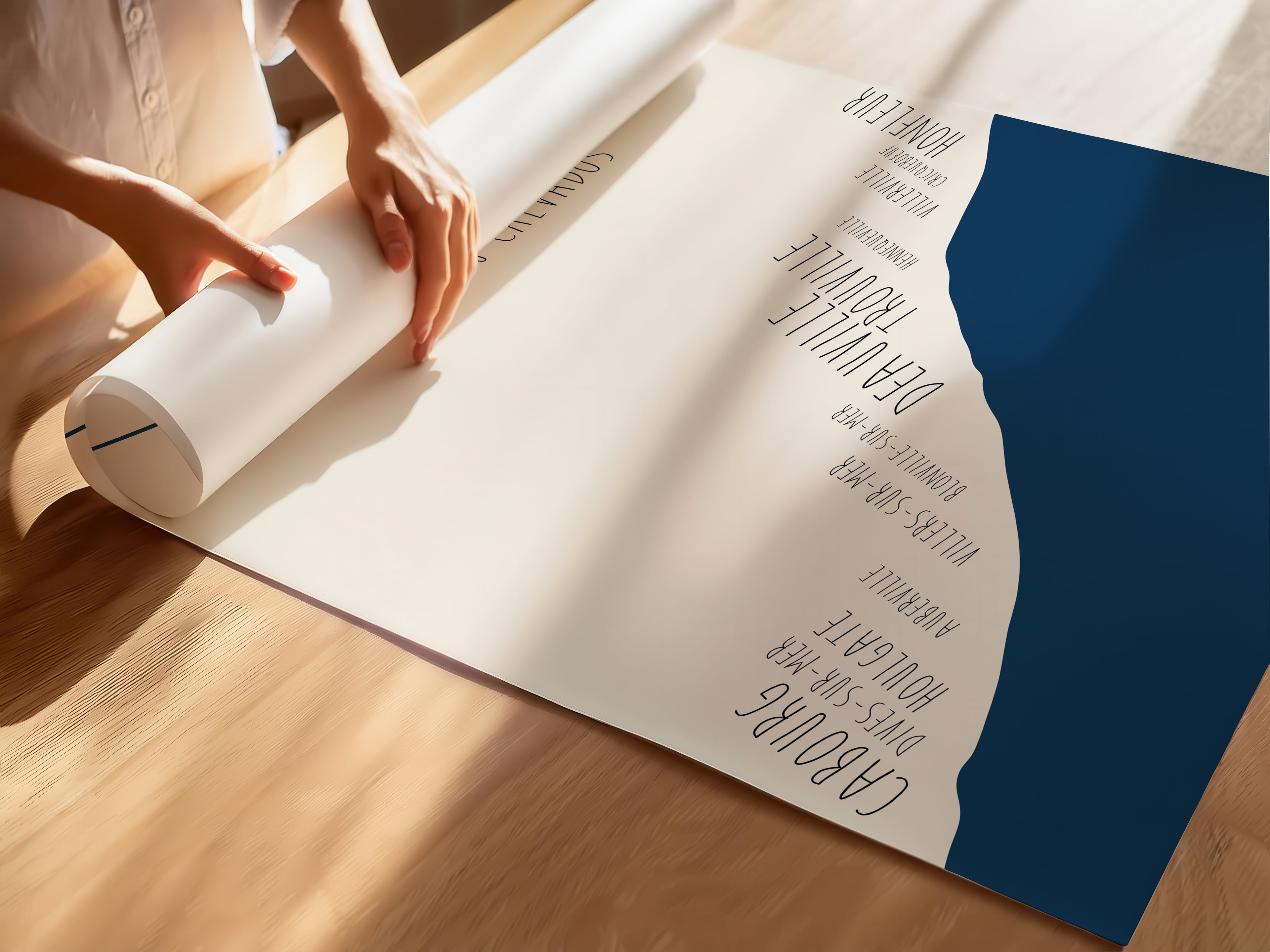 Illustration carte de la Côte Fleurie affiche décorative romantique et contemporaine