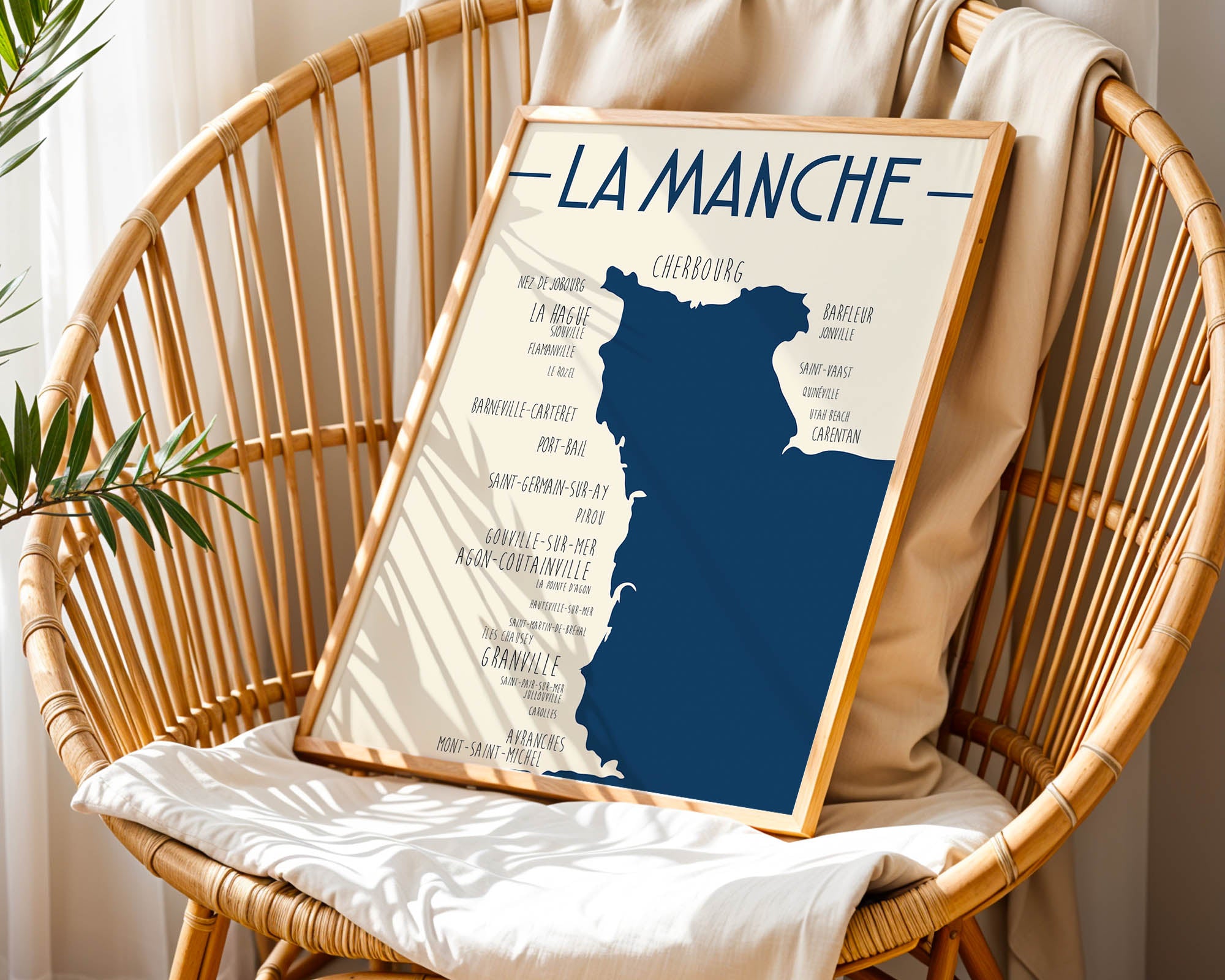 Affiche décorative littoral Normandie représentant contours maritimes