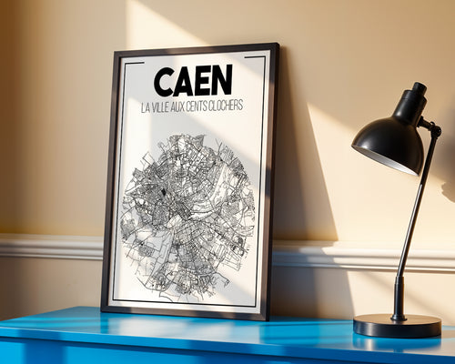 Poster urbain Caen – illustration graphique de la ville en style épuré