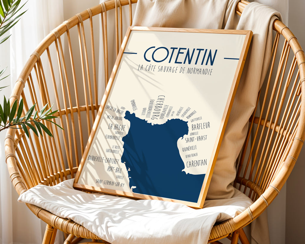 Carte décorative Normandie Manche style graphique moderne et doux pour intérieur.