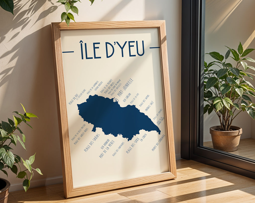 Affiche Île d’Yeu carte côtière minimaliste – décoration murale bord de mer Zoe Poster