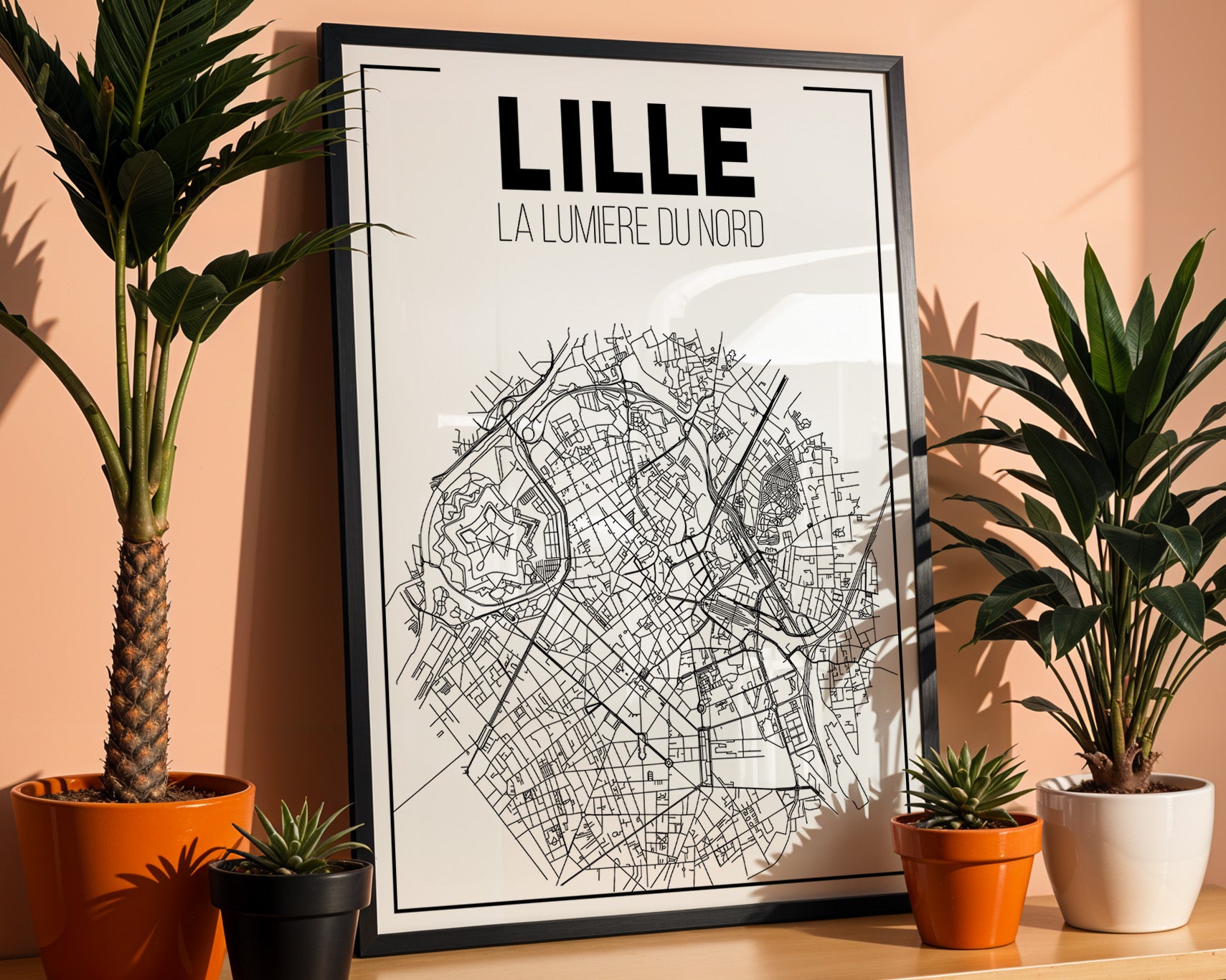 Affiche minimaliste de Lille – tracés des rues et avenues principales