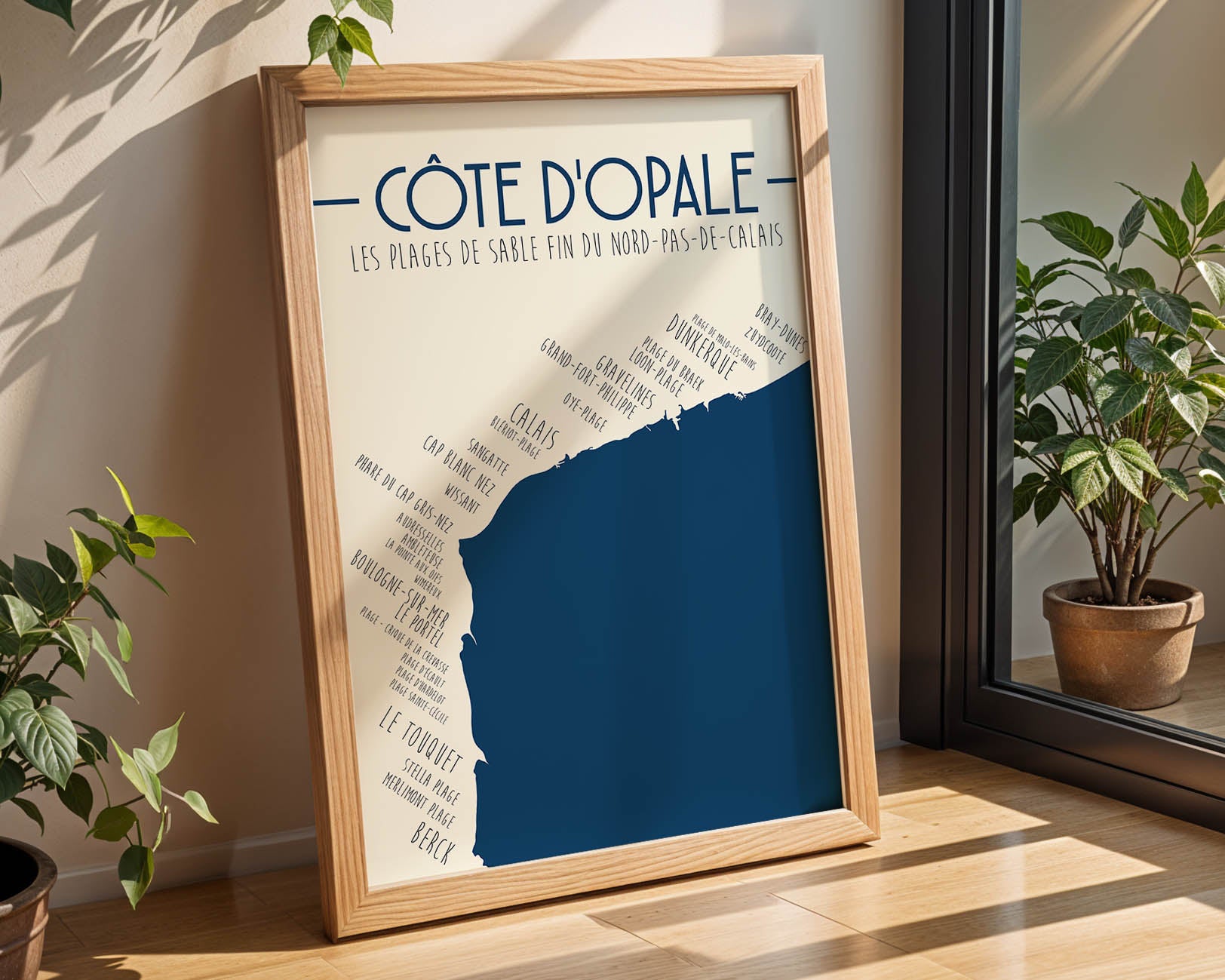 Affiche carte Côte d’Opale – décoration murale littorale minimaliste