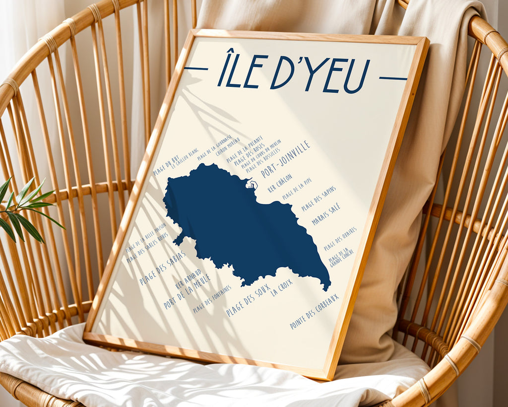 Affiche décoration murale Île d’Yeu – carte côtière minimaliste style marin