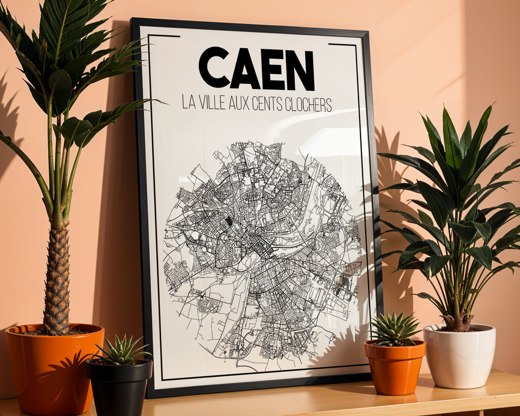 Affiche carte de Caen Normandie – décoration murale minimaliste Zoe Poster