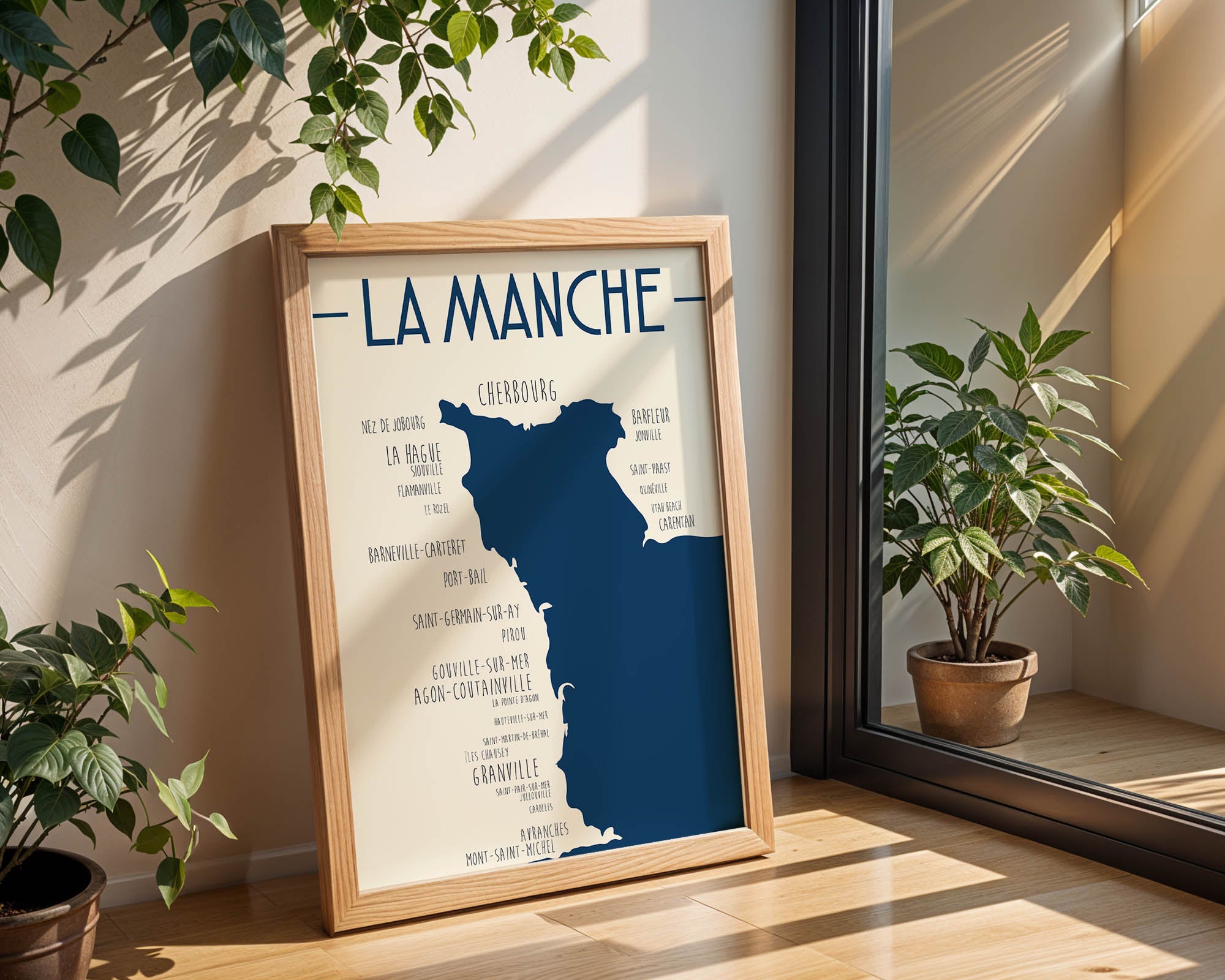 Poster carte de la Manche en Normandie – illustration côtière moderne