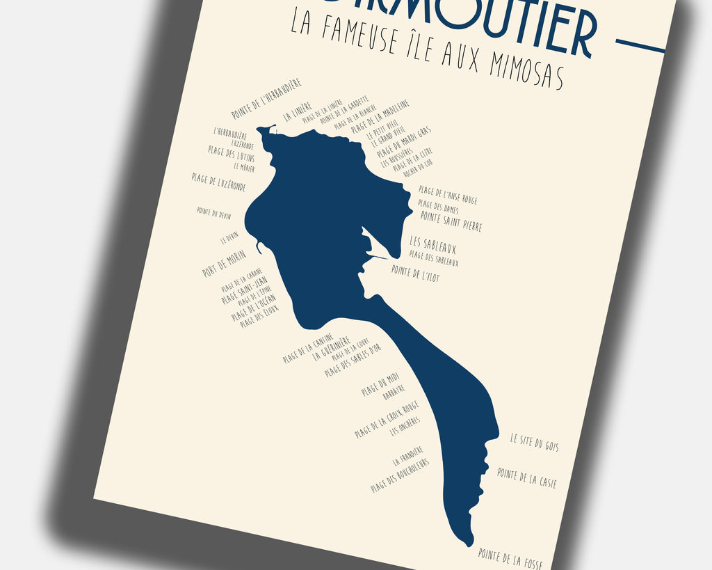 Affiche carte design de l’île de Noirmoutier, idéale pour salon ou bureau