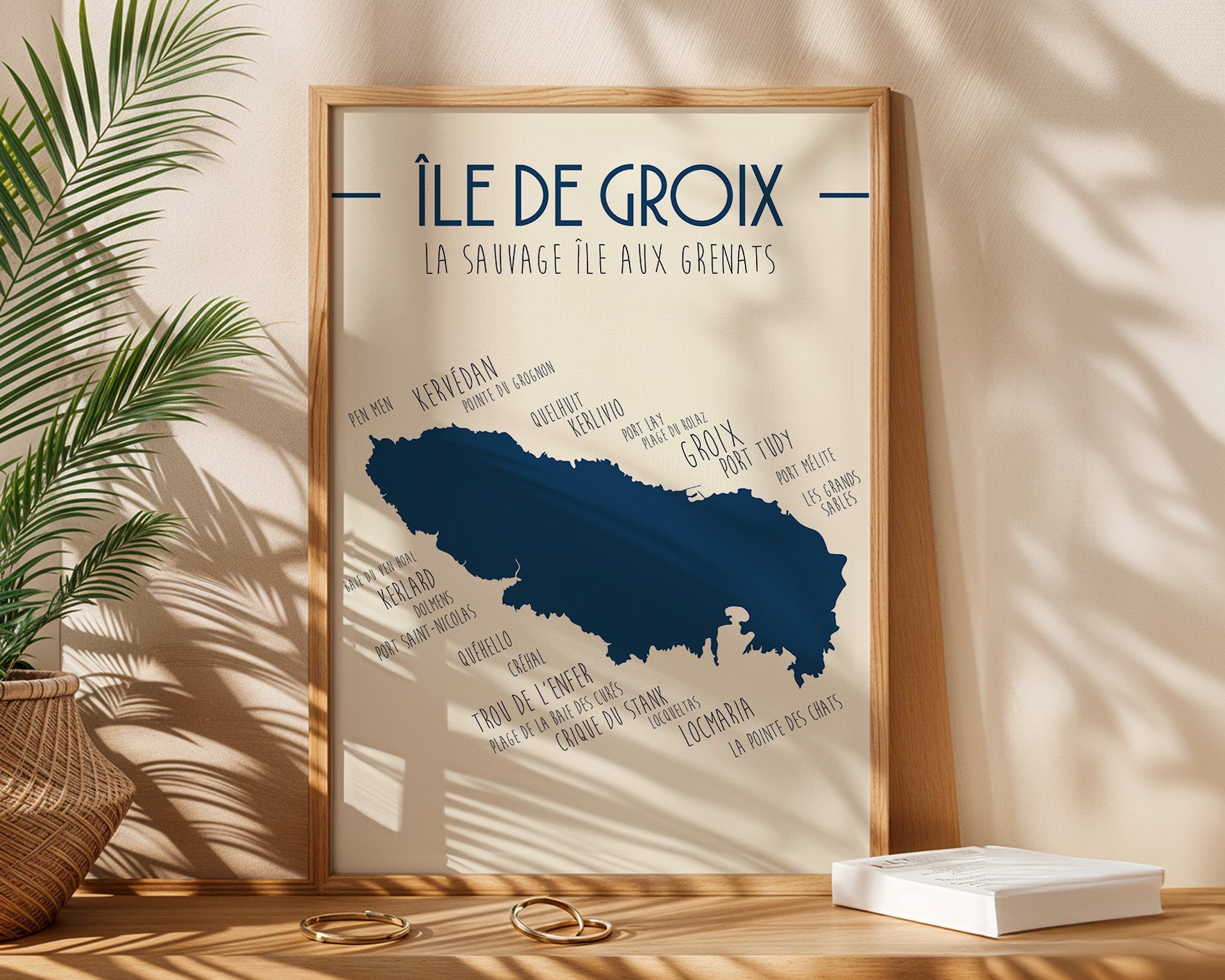 Affiche Île de Groix imprimée sur papier de qualité, poster Bretagne design épuré pour décoration murale
