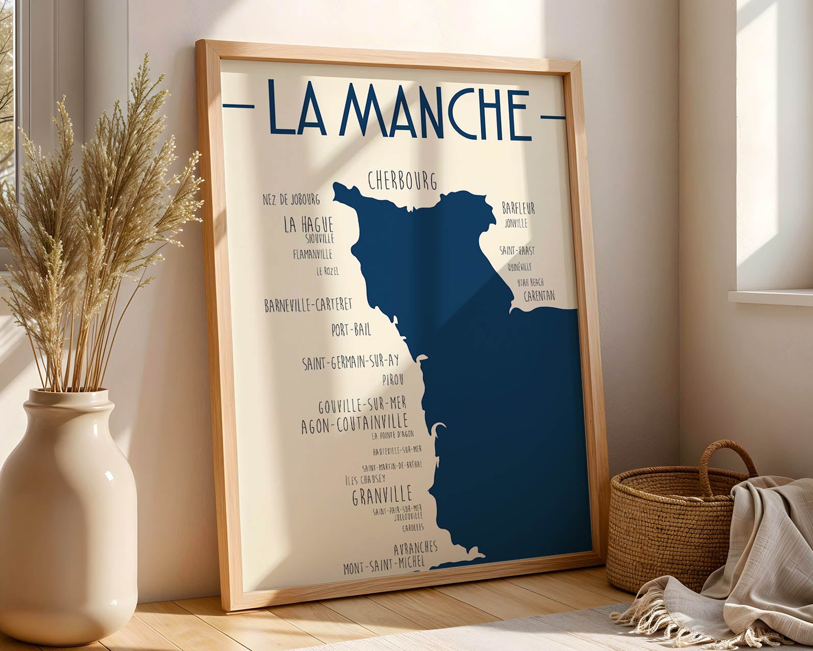 Illustration carte Normandie Manche en affiche décorative bord de mer
