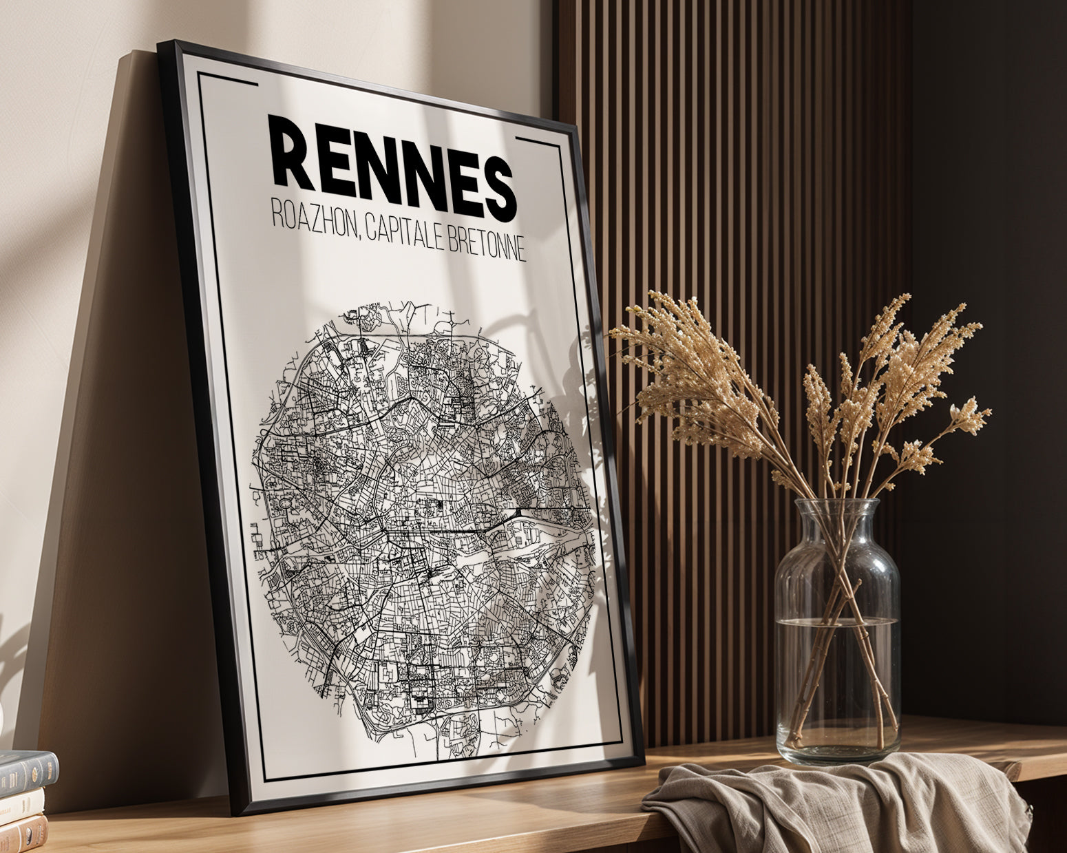 Affiche décorative ville de Rennes – carte stylisée minimaliste