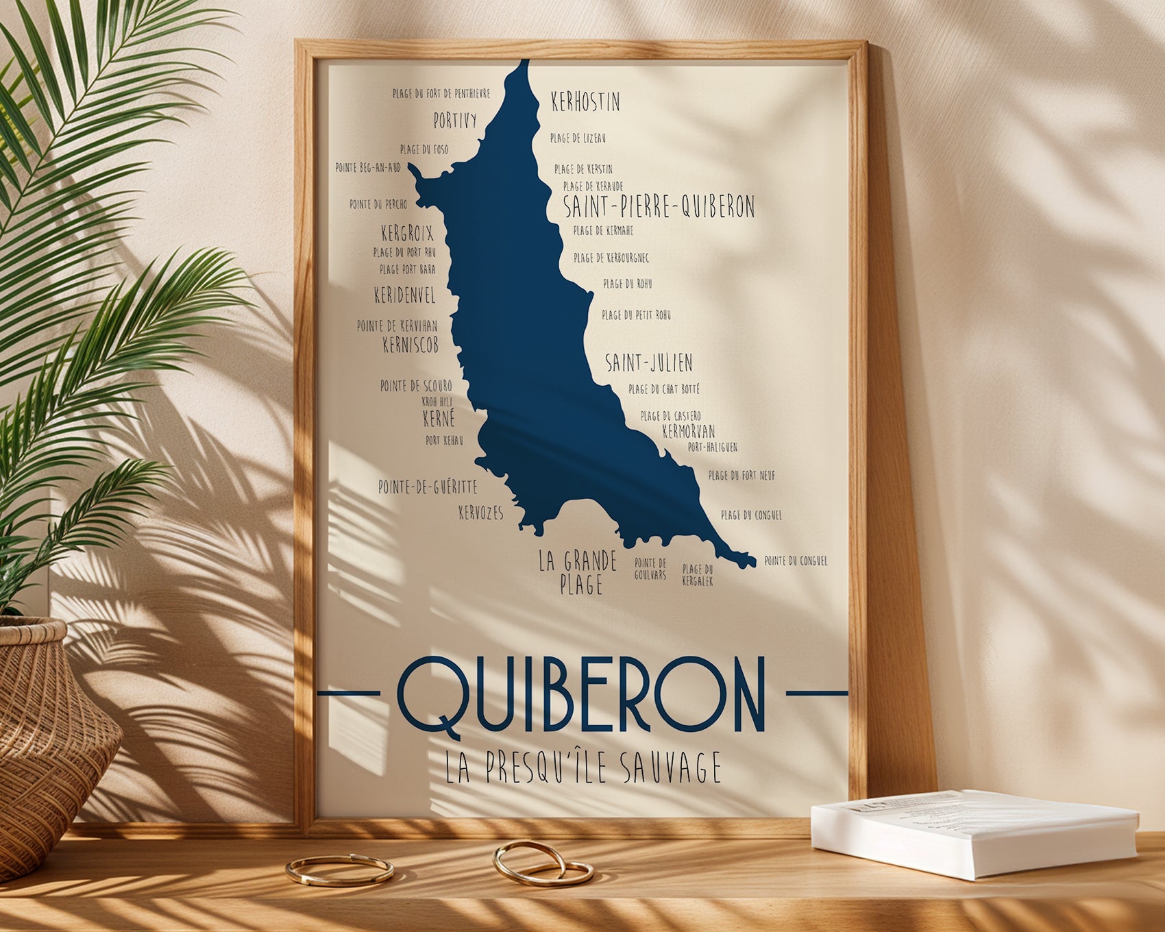 Poster Quiberon illustrant le littoral breton en style cartographique moderne