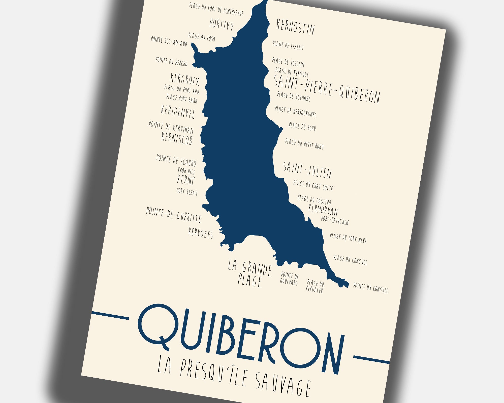 Carte artistique de Quiberon en Bretagne pour décoration murale intérieure