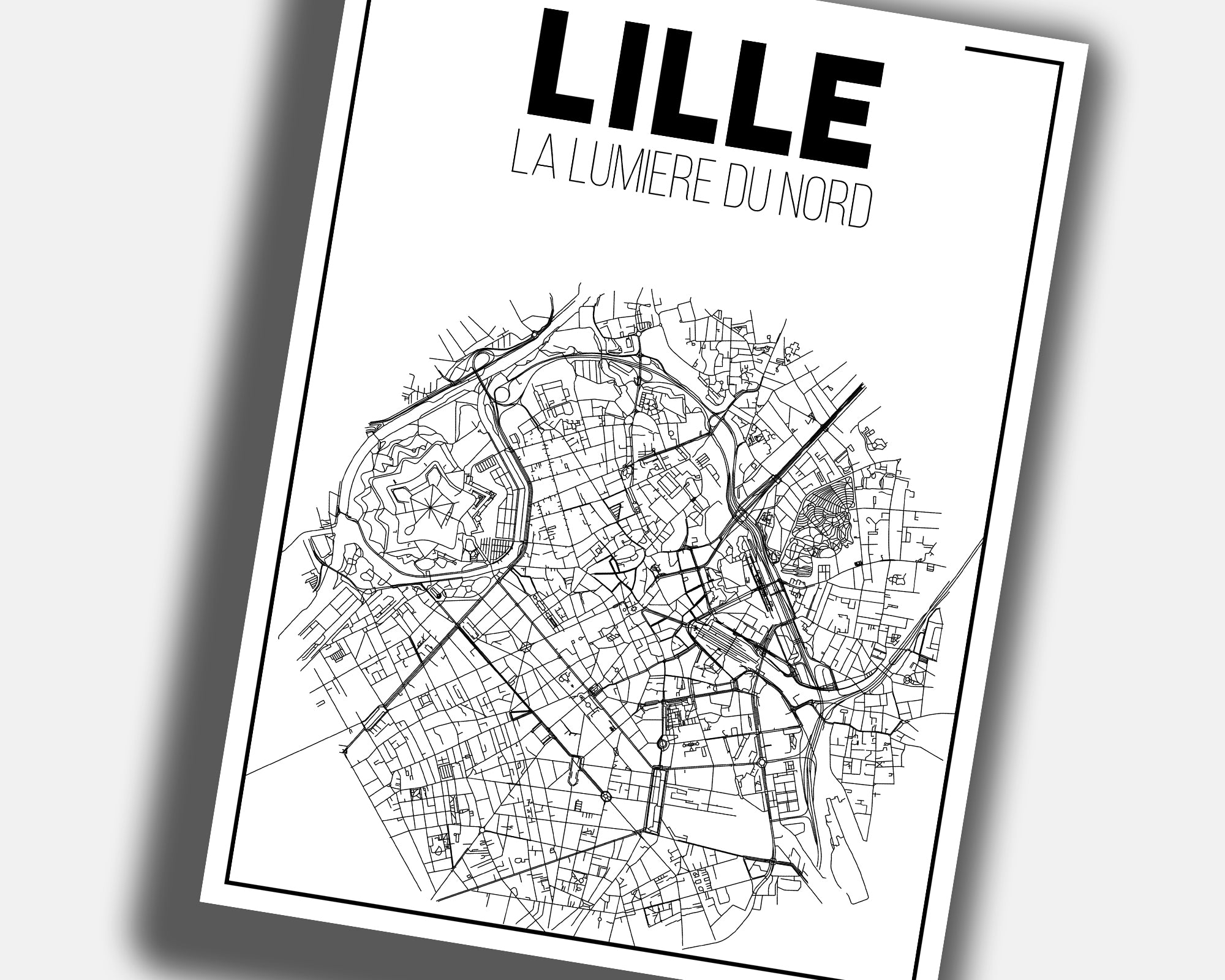 Poster décoration intérieure – carte graphique minimaliste de Lille