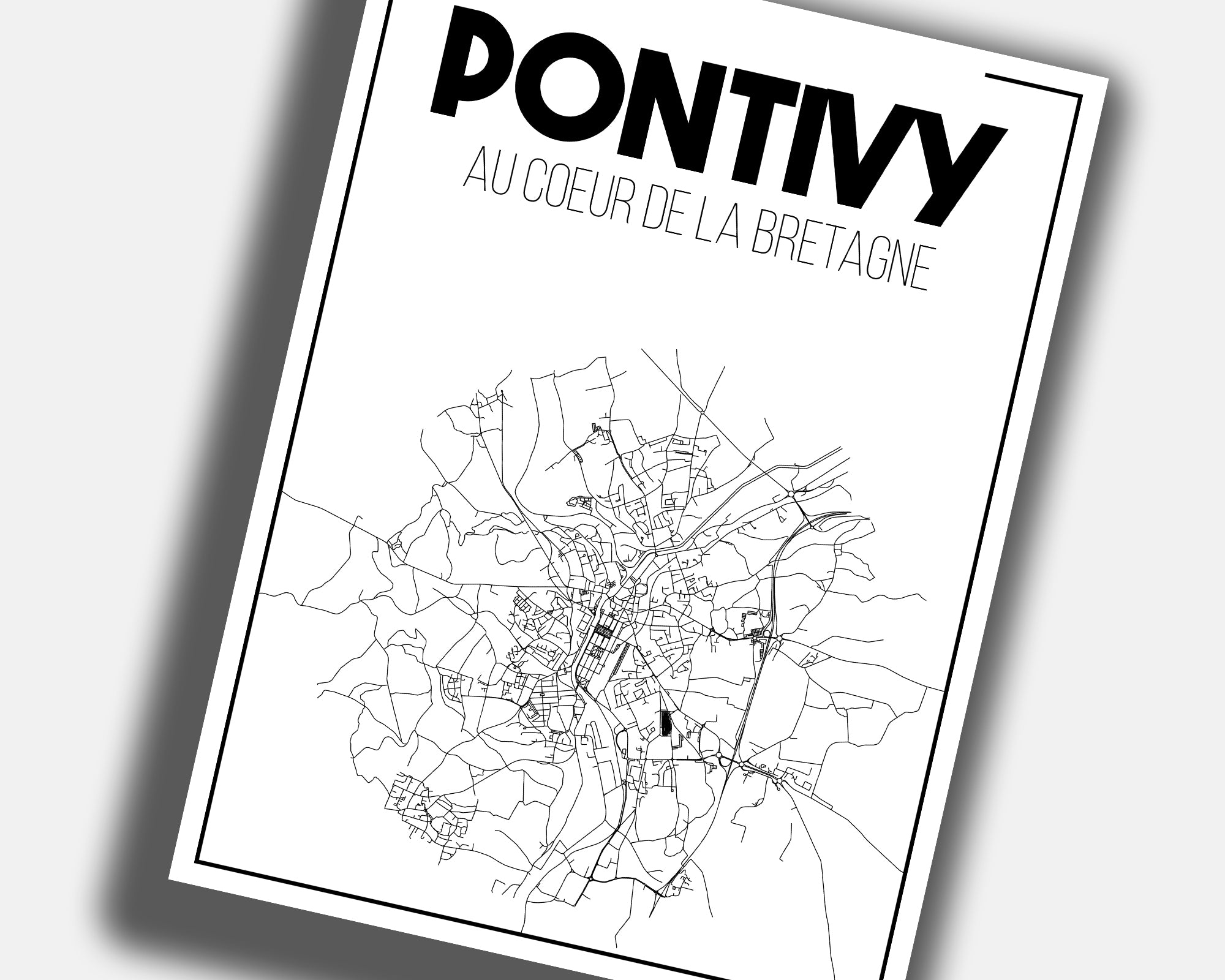 Carte artistique de Pontivy dans le Morbihan, idéale pour décoration murale