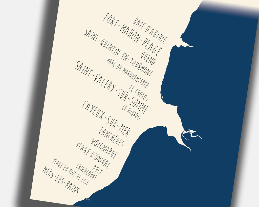 Poster décoratif Baie de Somme – carte stylisée du littoral français haut de gamme