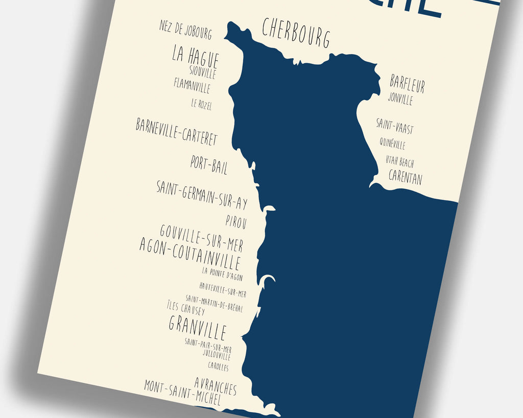 Poster carte design Manche Normandie pour intérieur salon bureau