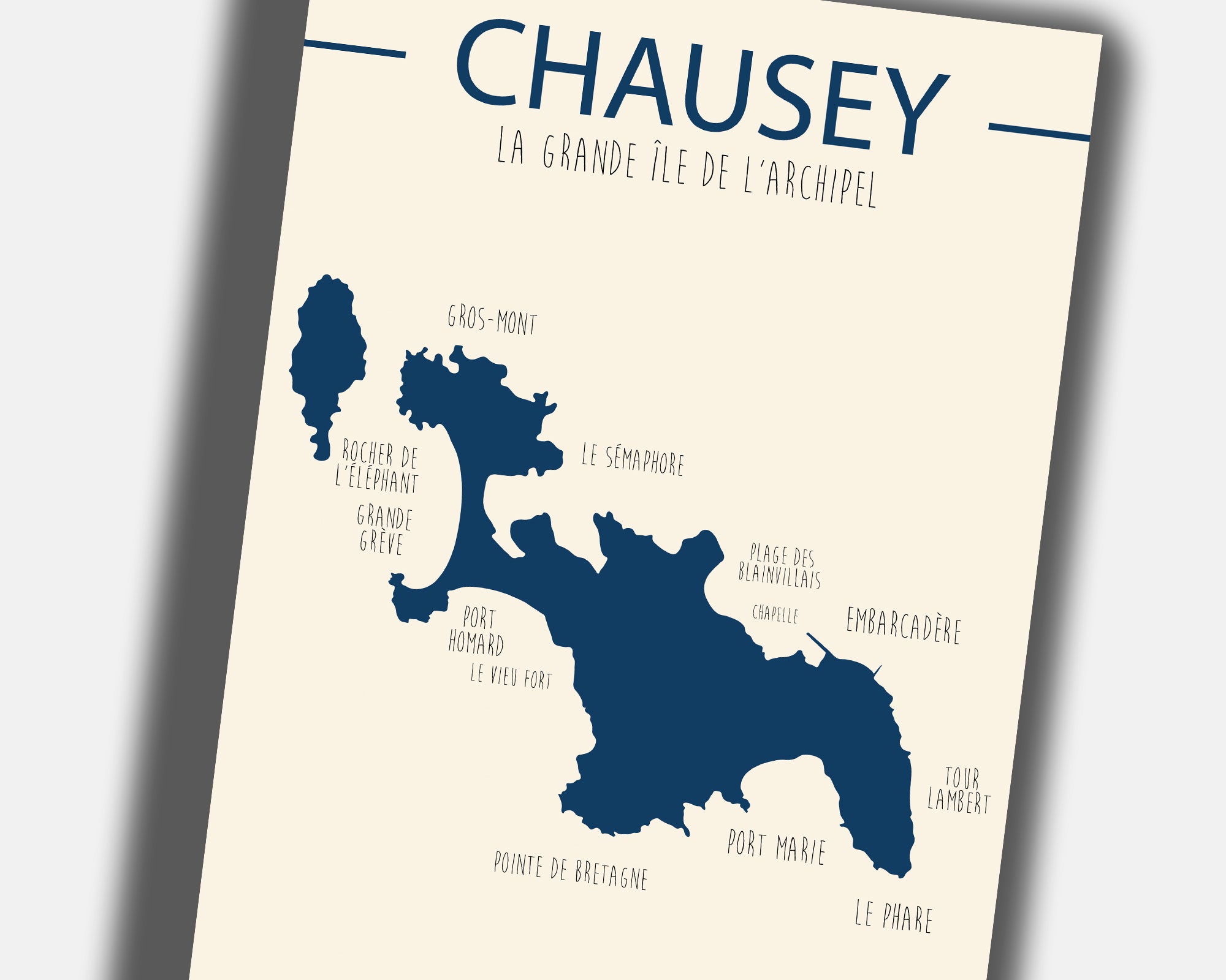 Illustration Île Chausey avec phare et rochers granitiques normands